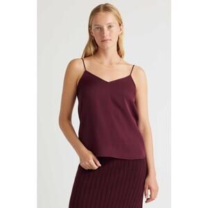 Quince Burgundy Silk V-Neck Cami Tank Top XS Women's Washable Stretch Sleeveless